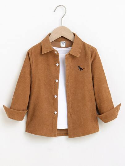 SHEIN Young Boy Dinosaur Embroidered Shirt Without Tee