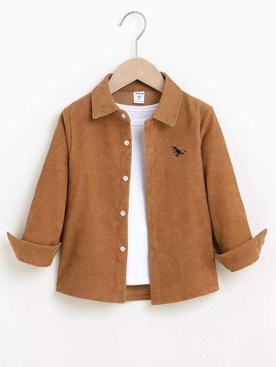 SHEIN Young Boy Dinosaur Embroidered Shirt Without Tee