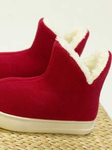 Plush Inside Slip-On Slipper Boots - Red - View 3