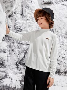 SHEIN 男孩貼布細節高領T恤 - 白色 - 查看 1