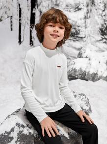 SHEIN 男孩貼布細節高領T恤 - 白色 - 查看 9