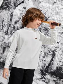 SHEIN 男孩貼布細節高領T恤 - 白色 - 查看 10