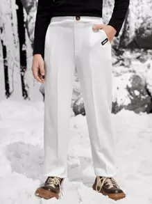 SHEIN Quần Trai Nút Đắp vá Túi Đồ họa Giải trí - trắng - Xem 1