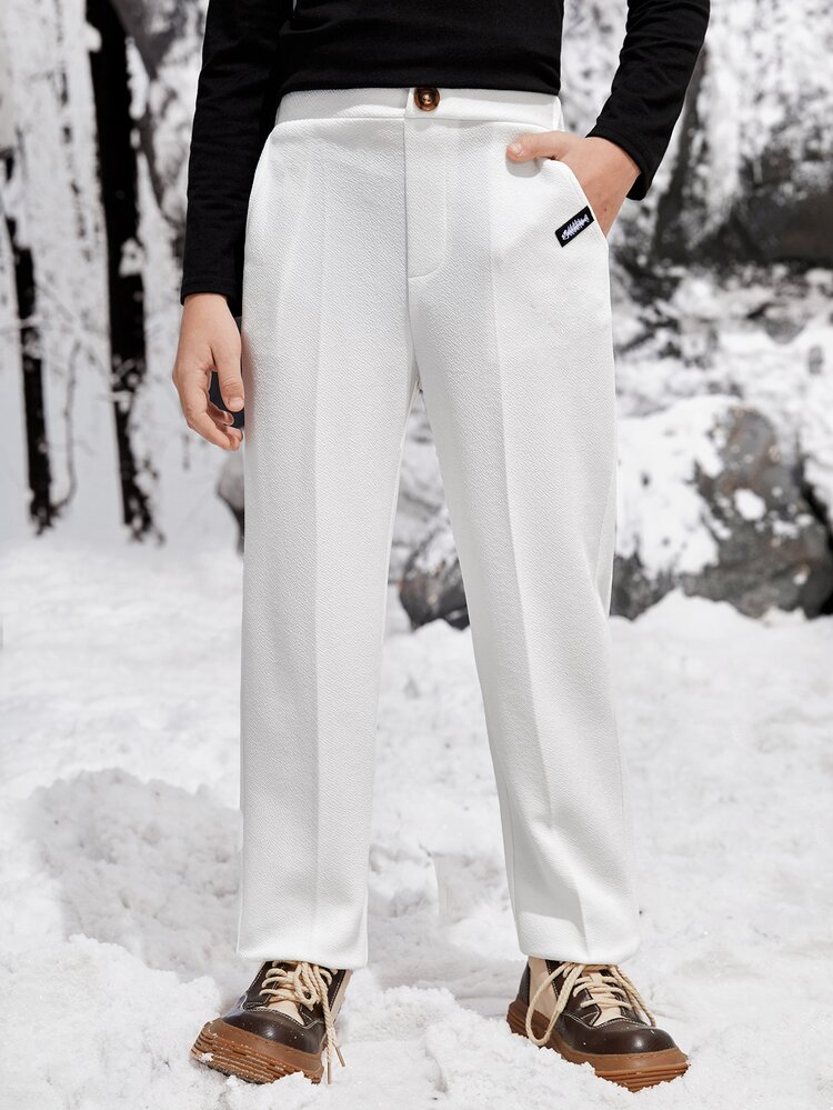 SHEIN Quần Trai Nút Đắp vá Túi Đồ họa Giải trí - trắng - Xem 1