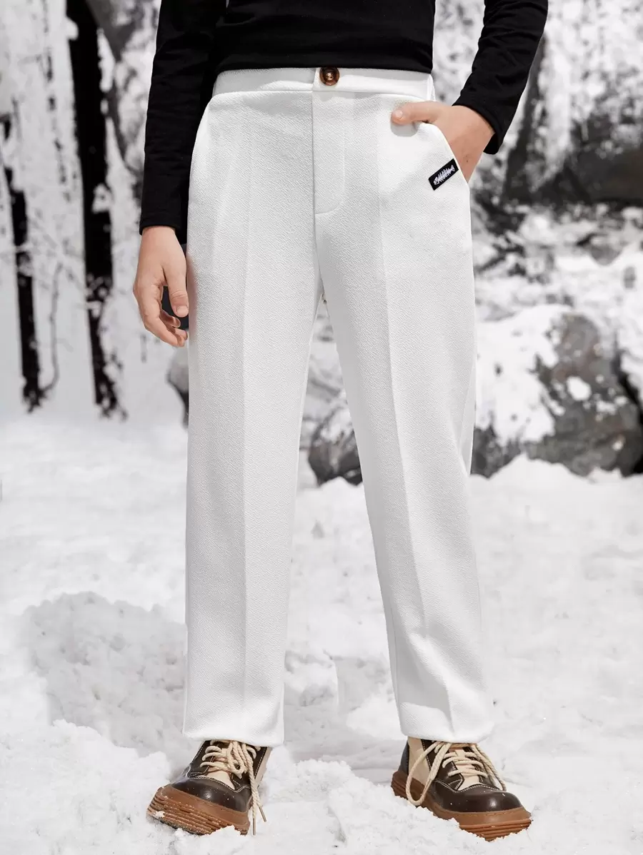 SHEIN Quần Trai Nút Đắp vá Túi Đồ họa Giải trí - trắng - Xem 1