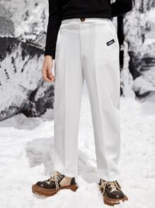 SHEIN Quần Trai Nút Đắp vá Túi Đồ họa Giải trí - trắng - Xem 7