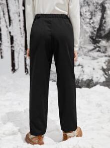 SHEIN Boys Slant Pocket Straight Leg Pants - Black - View 5