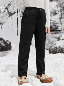 SHEIN Boys Slant Pocket Straight Leg Pants - Black - View 6