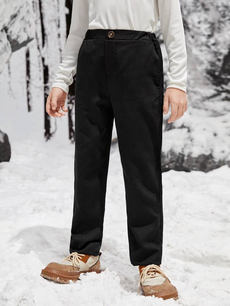 SHEIN 男孩斜口袋直筒褲 - 黑色 - 查看 7