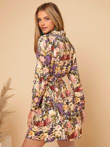 SHEIN Privé Floral Print Shirt Dress - Multicolor - View 3