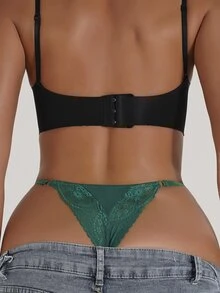 Contrast Lace Bow Front Panty - Dark Green - View 2