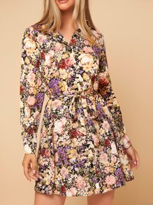 SHEIN Privé Floral Print Shirt Dress - Multicolor - View 6