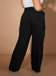 SHEIN ICON Plus Flap Pockets Cargo Jeans - Black - View 2