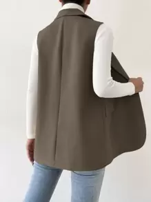 BizChic 女士纯色无袖前襟纽扣简约外套，休闲百搭上衣，适合日常穿着、通勤，秋冬季简约时尚商务休闲风 - 摩卡棕 - 查看 2