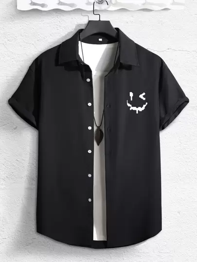 Manfinity Homme Men Expression Print Button Front Shirt Without Tee