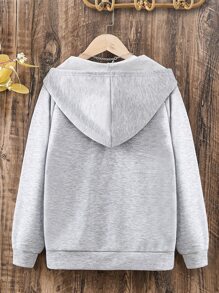 少女心形印花拉链卫衣 - 淺灰色 - 查看 2