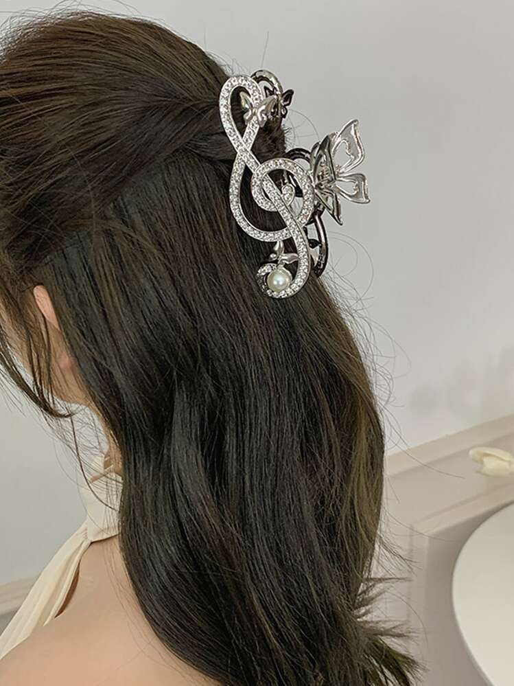 Griffe à cheveux à strass & fausse perle note de musique design - Multicolore - Voir 1