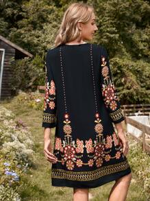 EMERY ROSE Embroidery Floral Detail Tassel Knot Front Dress - Multicolor - View 2