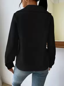 SHEIN Essnce Solid V Neck Blouse - Black - View 2