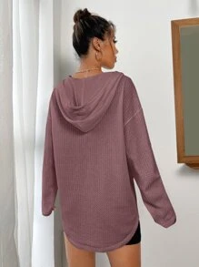 SHEIN Essnce 落肩袖弧形下擺抽繩連帽衫 - 藕粉色 - 查看 2