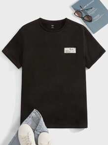 GENTILAND Men Letter Patched Tee - Black - View 1