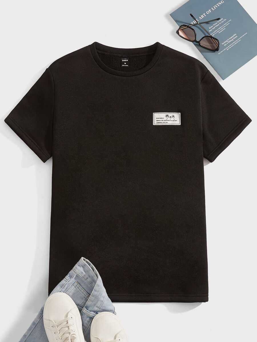 GENTILAND Men Letter Patched Tee - Black - View 1