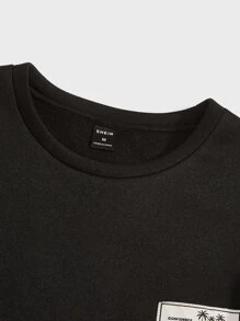 GENTILAND Men Letter Patched Tee - Black - View 5
