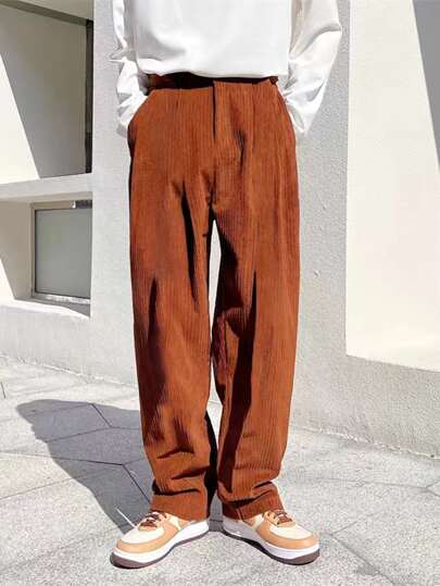 Men Slant Pocket Corduroy Pants