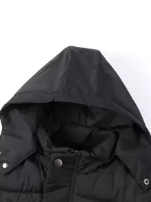 Manfinity Homme Men's Long Sleeve Loose-Fit Hooded Outdoor Windbreaker Padded Coat With Zip Detail And Thermal Lining Work Plain Winter Coat, Fall - Black - View 6