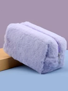 1pc Plain Plush Pencil Case,Pencil Pouch,School Bag - Purple - View 2