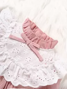 SHEIN Vintaside Kids Baby Girl Eyelet Embroidery Ruffle Trim Flounce Sleeve Dress - Pink - View 3