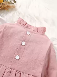 SHEIN Vintaside Kids Baby Girl Eyelet Embroidery Ruffle Trim Flounce Sleeve Dress - Pink - View 4