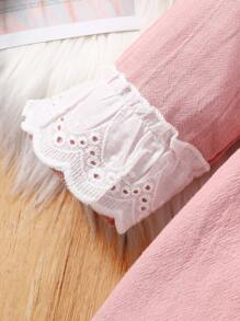 SHEIN Vintaside Kids Baby Girl Eyelet Embroidery Ruffle Trim Flounce Sleeve Dress - Pink - View 5