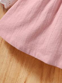 SHEIN Vintaside Kids Baby Girl Eyelet Embroidery Ruffle Trim Flounce Sleeve Dress - Pink - View 6