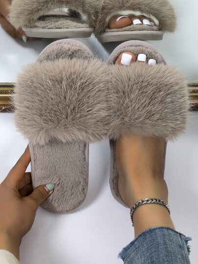 Women's Casual Minimalist Fluffy Slippers, Slip-On Design With Non-Slip Soft Sole, Comfortable And Warm For Bedroom, New Autumn/Winter,Furry Shoes