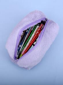 1pc Plain Plush Pencil Case,Pencil Pouch,School Bag - Purple - View 3