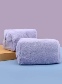 1pc Plain Plush Pencil Case,Pencil Pouch,School Bag - Purple - View 4