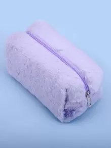 1pc Plain Plush Pencil Case,Pencil Pouch,School Bag - Purple - View 5