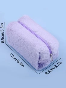 1pc Plain Plush Pencil Case,Pencil Pouch,School Bag - Purple - View 6