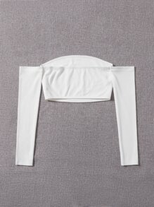 SHEIN PETITE Top corto de hombros descubiertos de color sólido para mujer