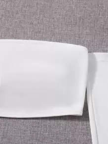 SHEIN PETITE Top corto de hombros descubiertos de color sólido para mujer