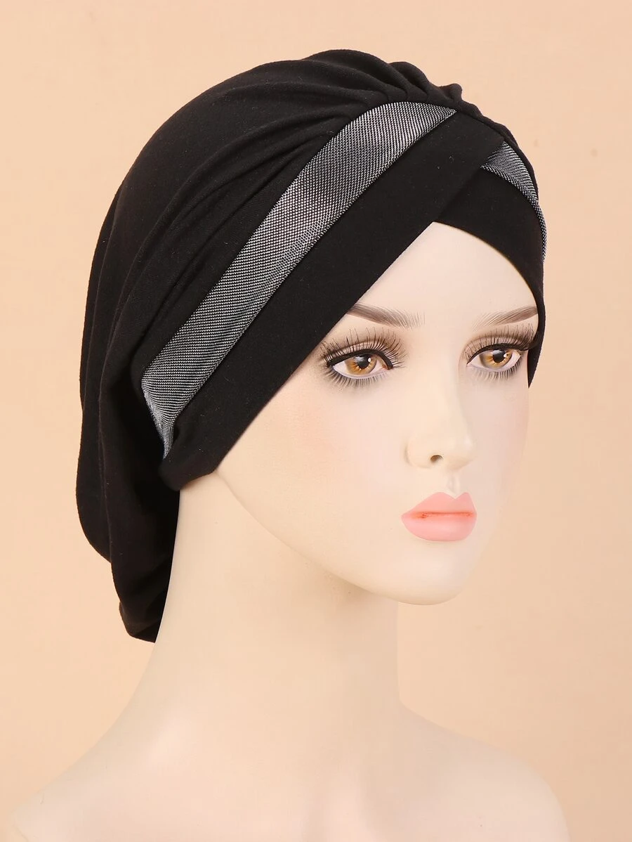 亮片细节头巾帽发帽头巾睡帽 - 黑色 - 查看 1
