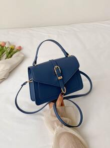 Bolsa cuadrada con diseño de hebilla con solapa - Azul Marino - Ver 8