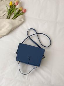 Bolsa cuadrada con diseño de hebilla con solapa - Azul Marino - Ver 4