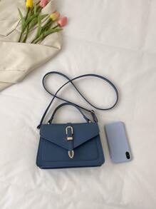 Bolsa cuadrada con diseño de hebilla con solapa - Azul Marino - Ver 7