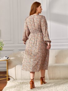 SHEIN LUNE Đầm Plus Size Trọn gói Dải chun Họa tiết hoa Boho - Nhiều màu - Xem 2