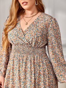 SHEIN LUNE Đầm Plus Size Trọn gói Dải chun Họa tiết hoa Boho - Nhiều màu - Xem 3