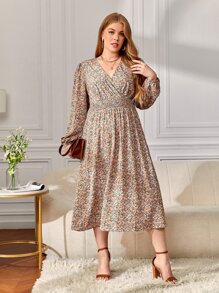SHEIN LUNE Đầm Plus Size Trọn gói Dải chun Họa tiết hoa Boho - Nhiều màu - Xem 4