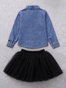 Toddler Girls 1pc Bleach Wash Flap Pocket Denim Shirt - Dark Wash - View 2