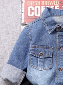 Toddler Girls 1pc Bleach Wash Flap Pocket Denim Shirt - Dark Wash - View 3
